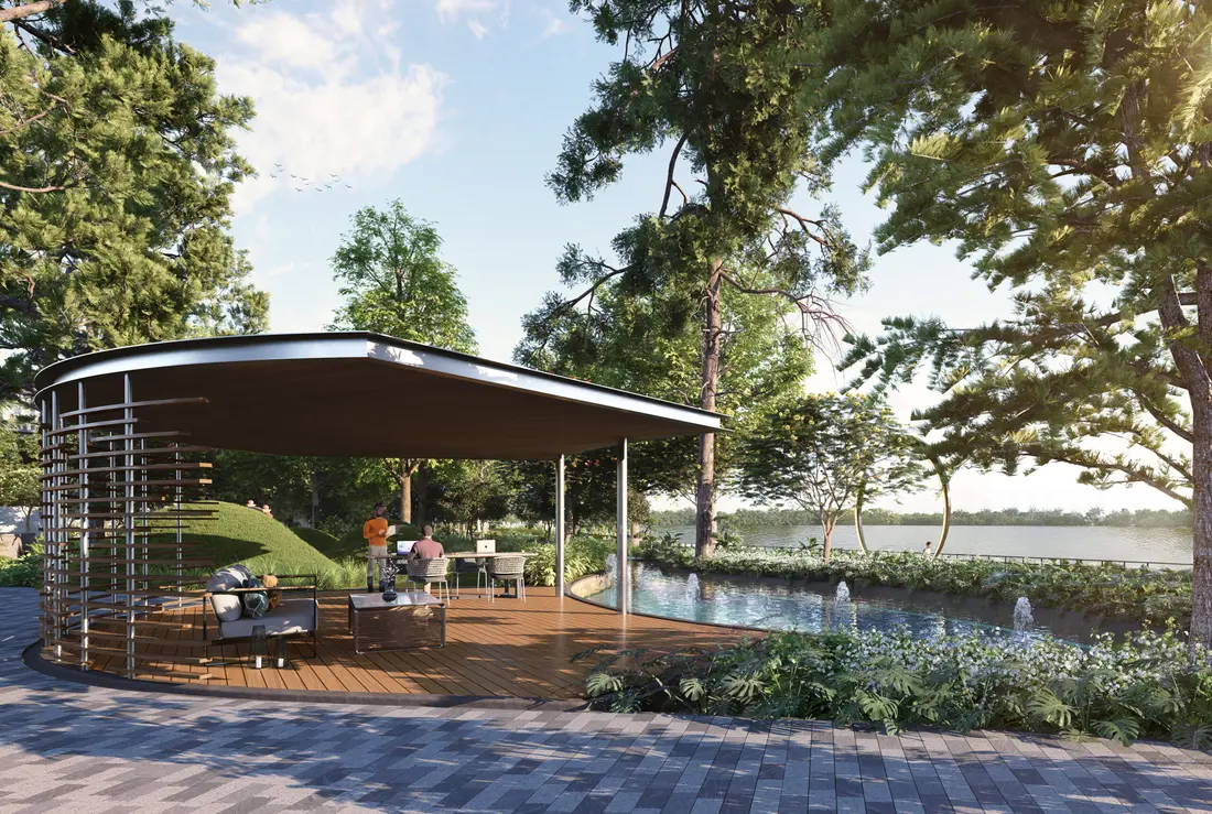Lakeside clubhouse and co-working lounge